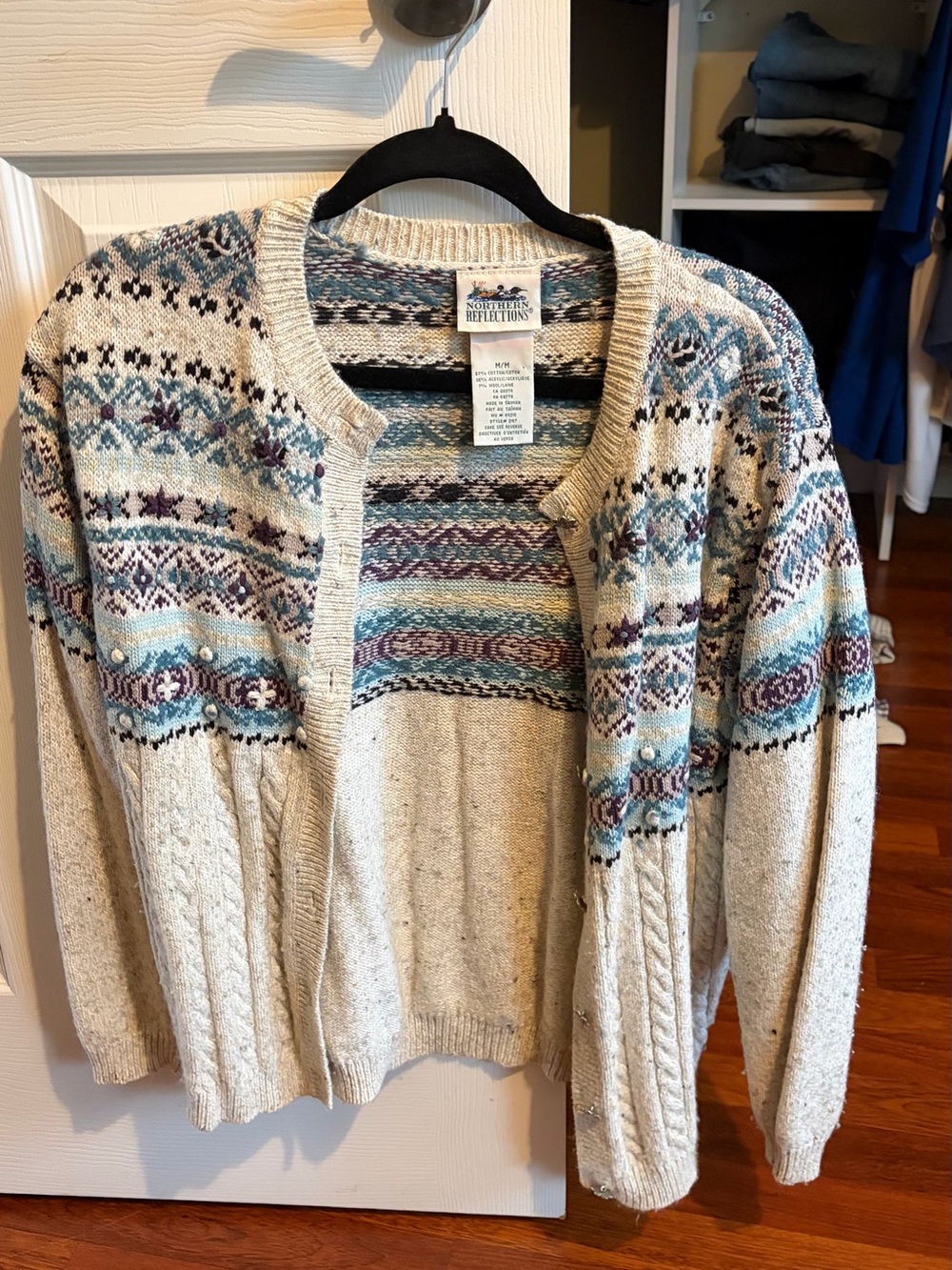 Northern Reflections Cream Fair Isle Knit Cardigan Sweater